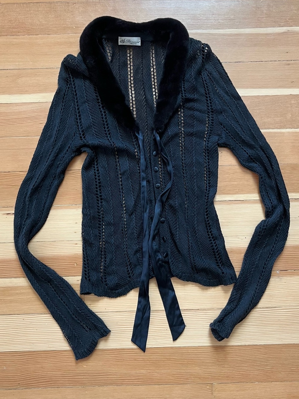 Blumarine black open knit button down sweater
